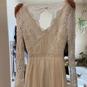 Long sleeve chiffon & lace white maxi dress